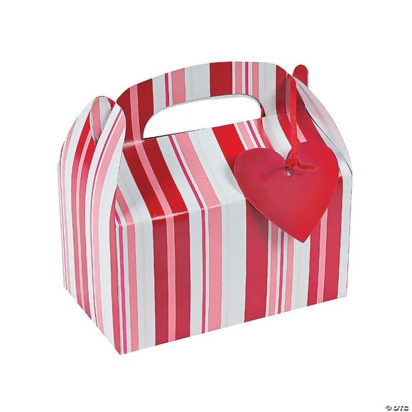 Valentine Stripe Treat Boxes with Handle * Gable Boxes - Picture 1 of 5